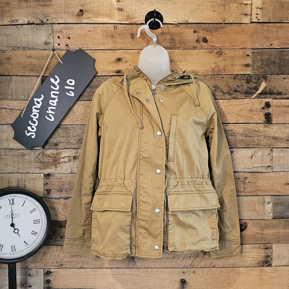 Gap Women's Utility Jacket Military Carmel Lightweight Canvas Hooded - SZ - S
